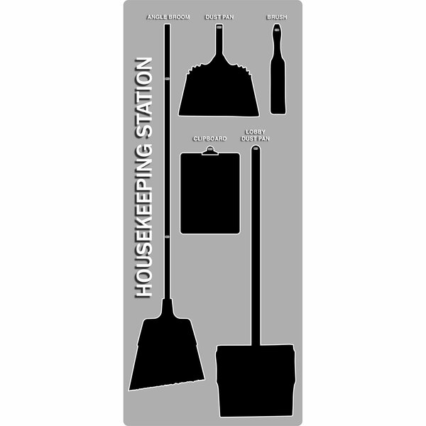 5S Supplies 5S Housekeeping Shadow Board Broom Station Version 12 - Gray Board / Black Shadows  With Broom HSB-V12-GRAY/BLACK-KIT